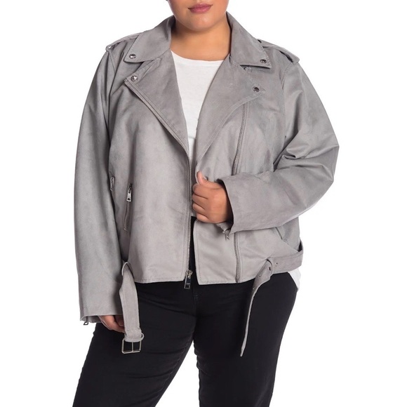 Levi’s Faux Suede Moto Jacket Light Grey Plus Size - Picture 1 of 10